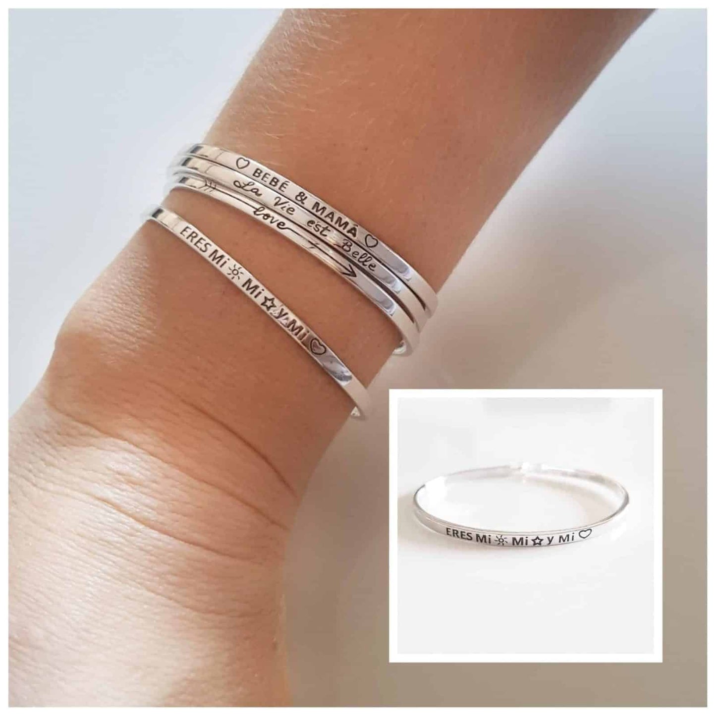 Pulsera mi sol, mi estrella y mi corazón 55mm de plata de ley