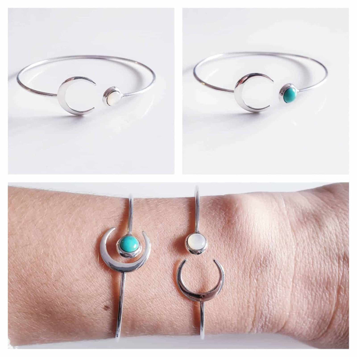 Pulsera luna creciente rígida de plata de ley - Joyería Zafir