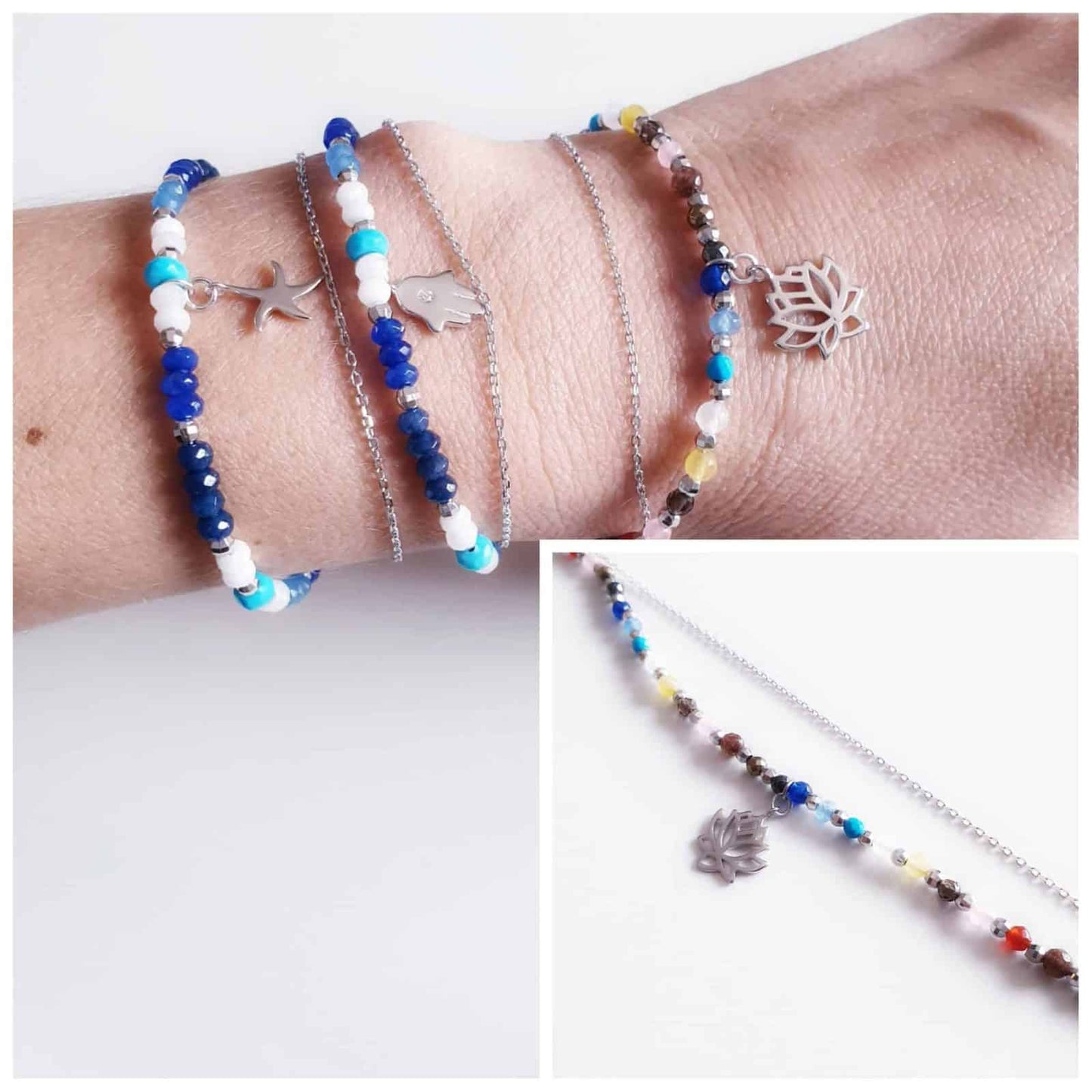Pulsera colorfull flor de lotto de plata de ley