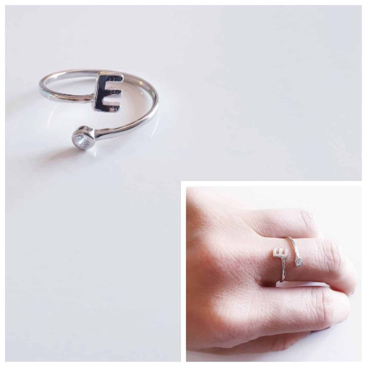 Anillo inicial e de plata de ley - vista adicional