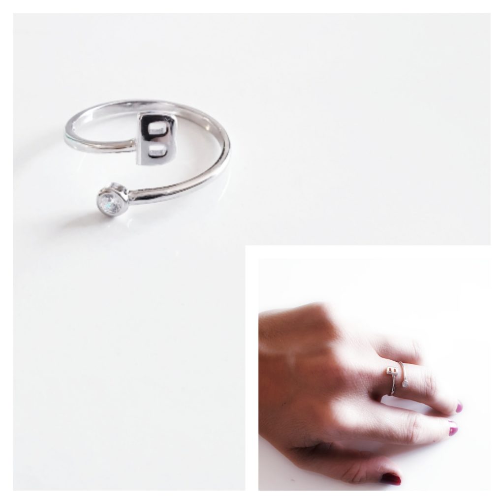 Anillo inicial b de plata de ley