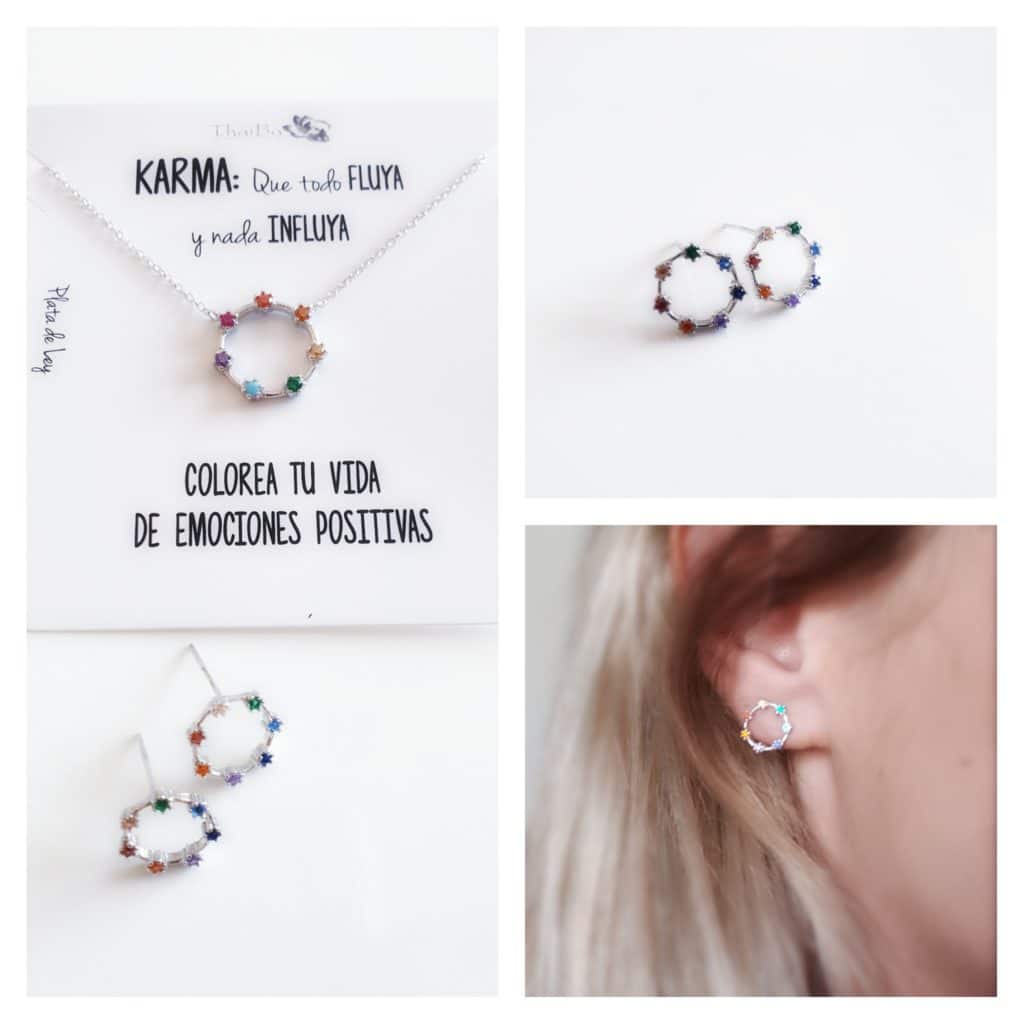 Pendiente karma color de plata de ley