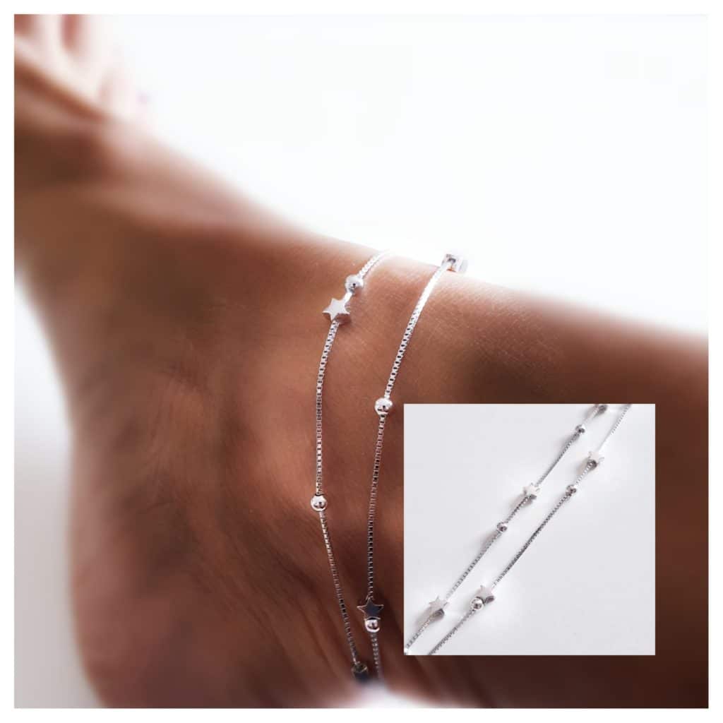 Tobillera doble cadena de plata de ley