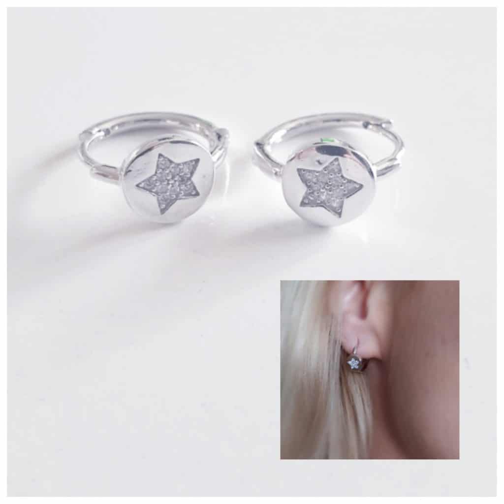 Pendientes aros circulo estrella de plata de ley