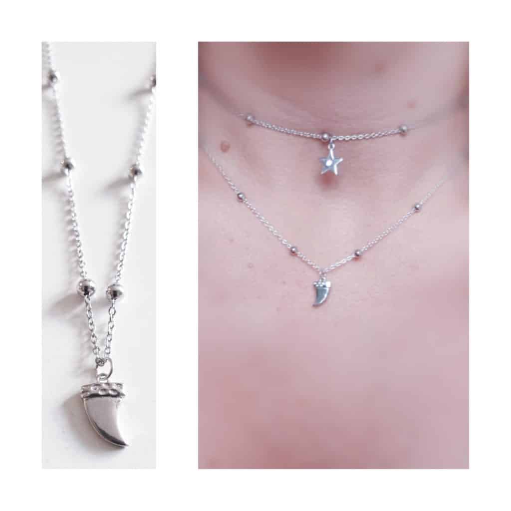 Collar colmillo chocker de plata de ley