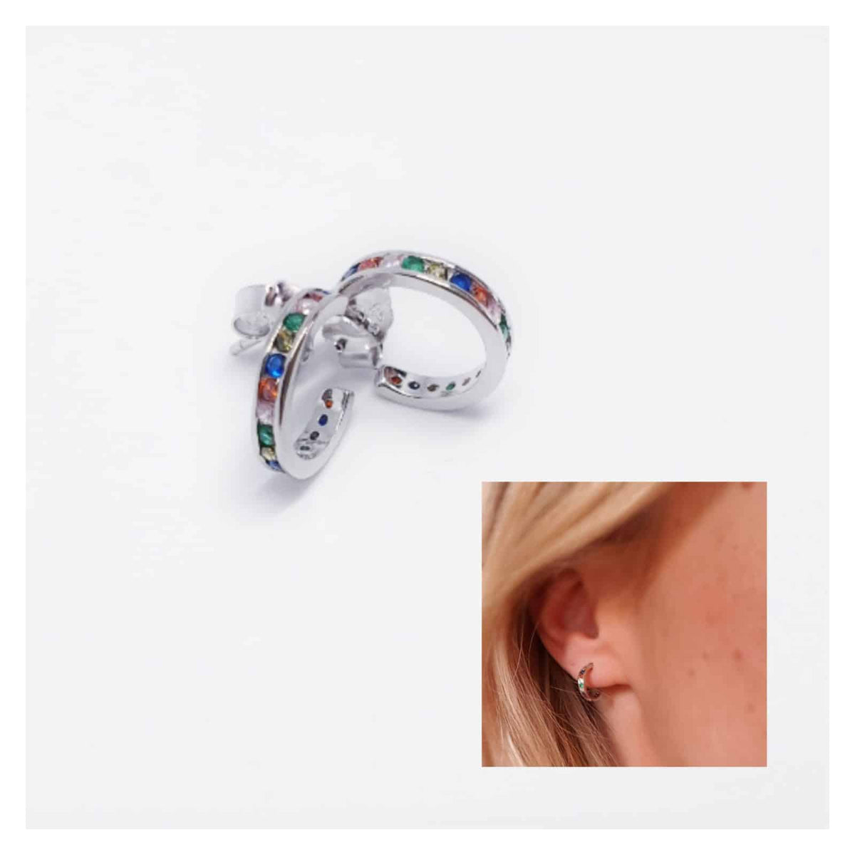 Pendiente aros piedras de colores de plata de ley - vista adicional
