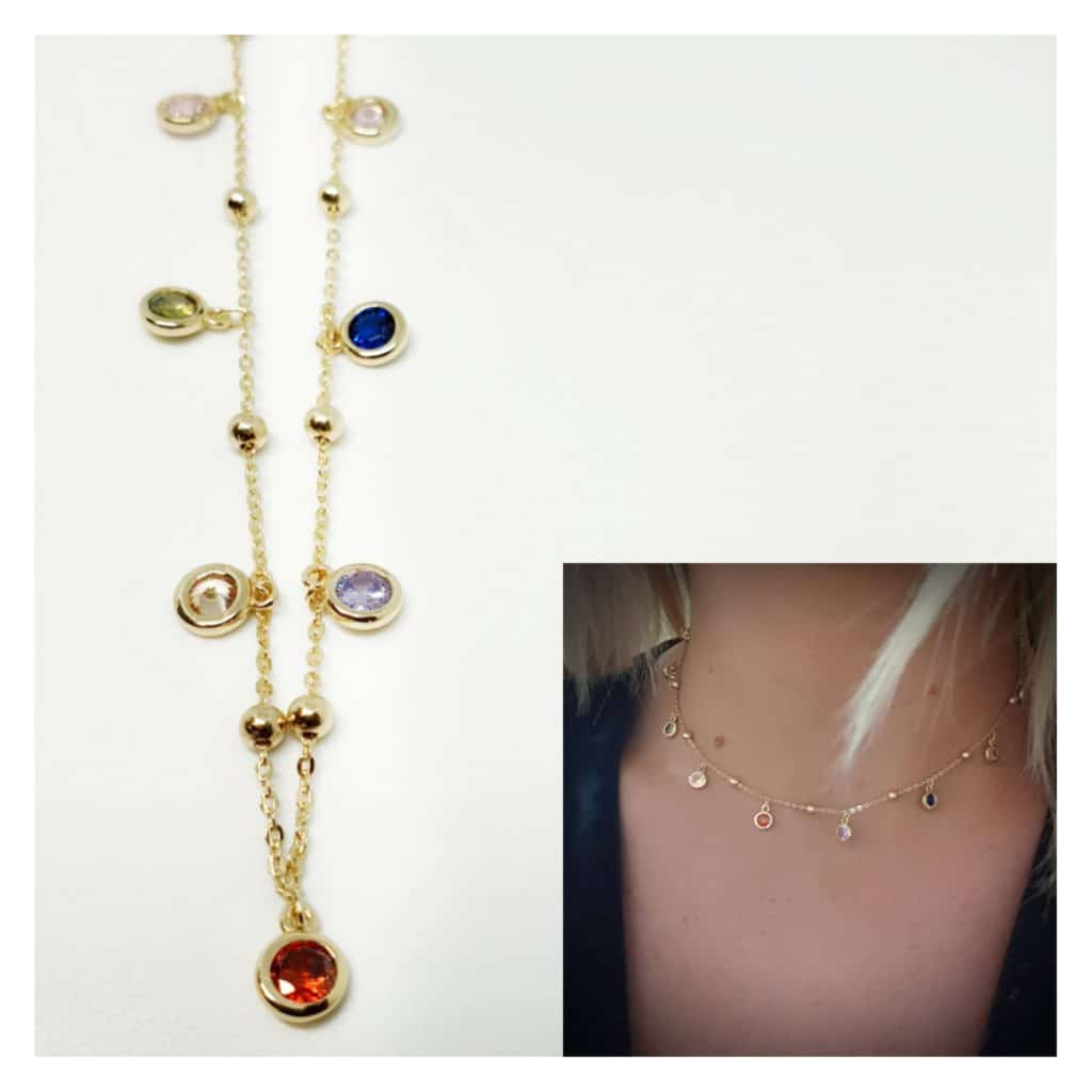 Collar circonitas multicolor oro de plata de ley