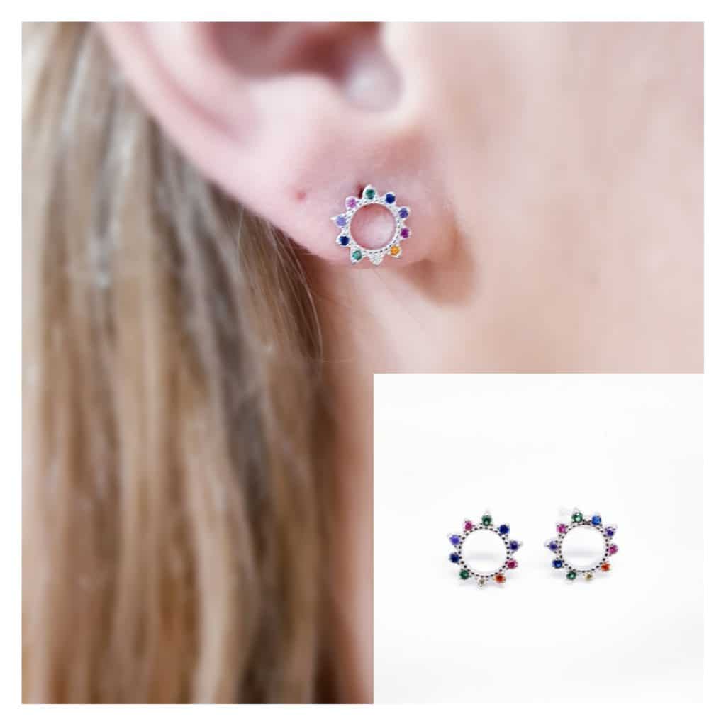 Pendientes sol multicolor de plata de ley