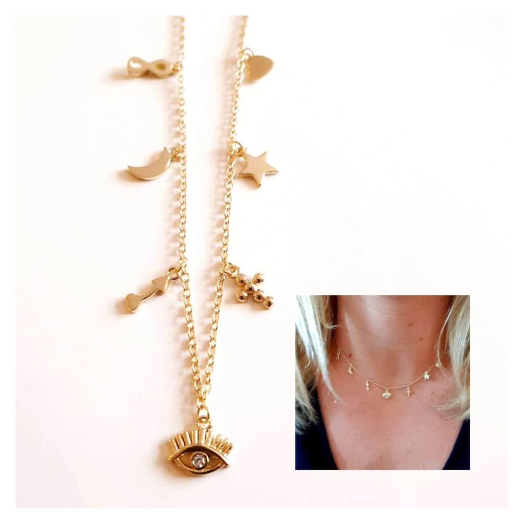 Collar oro ojo de plata de ley