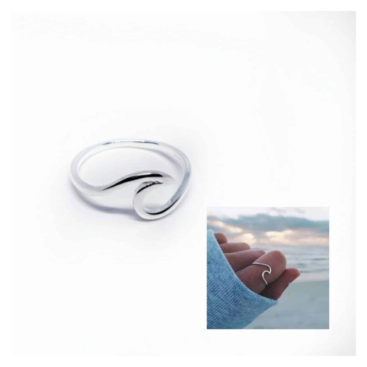 Anillo ola de plata de ley - vista adicional