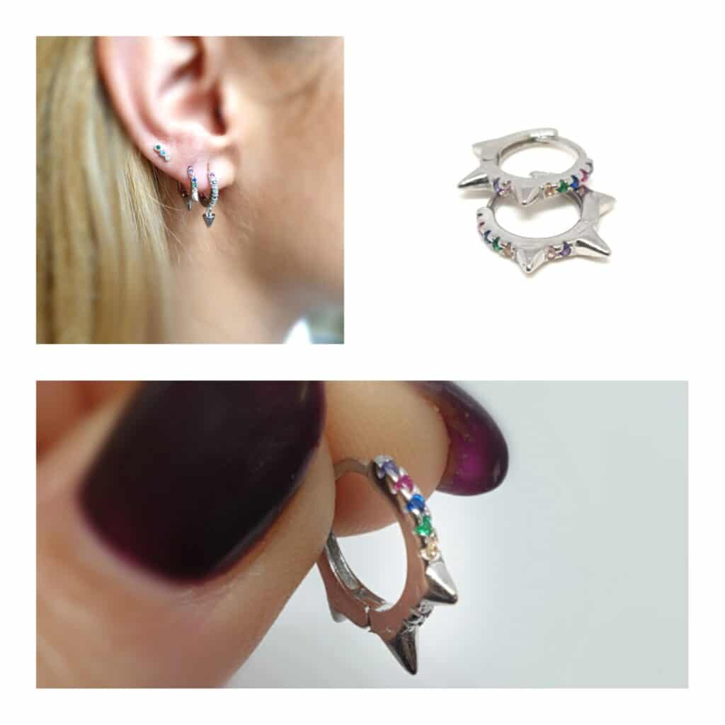 Pendientes aros rock multicolor de plata de ley