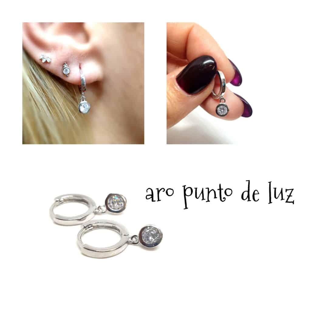 Pendientes aros punto de luz de plata de ley