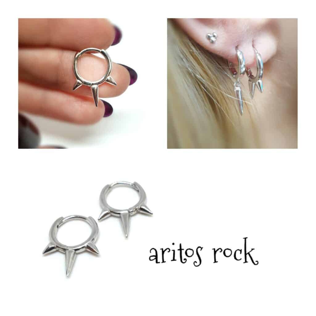 Pendientes aros rock de plata de ley