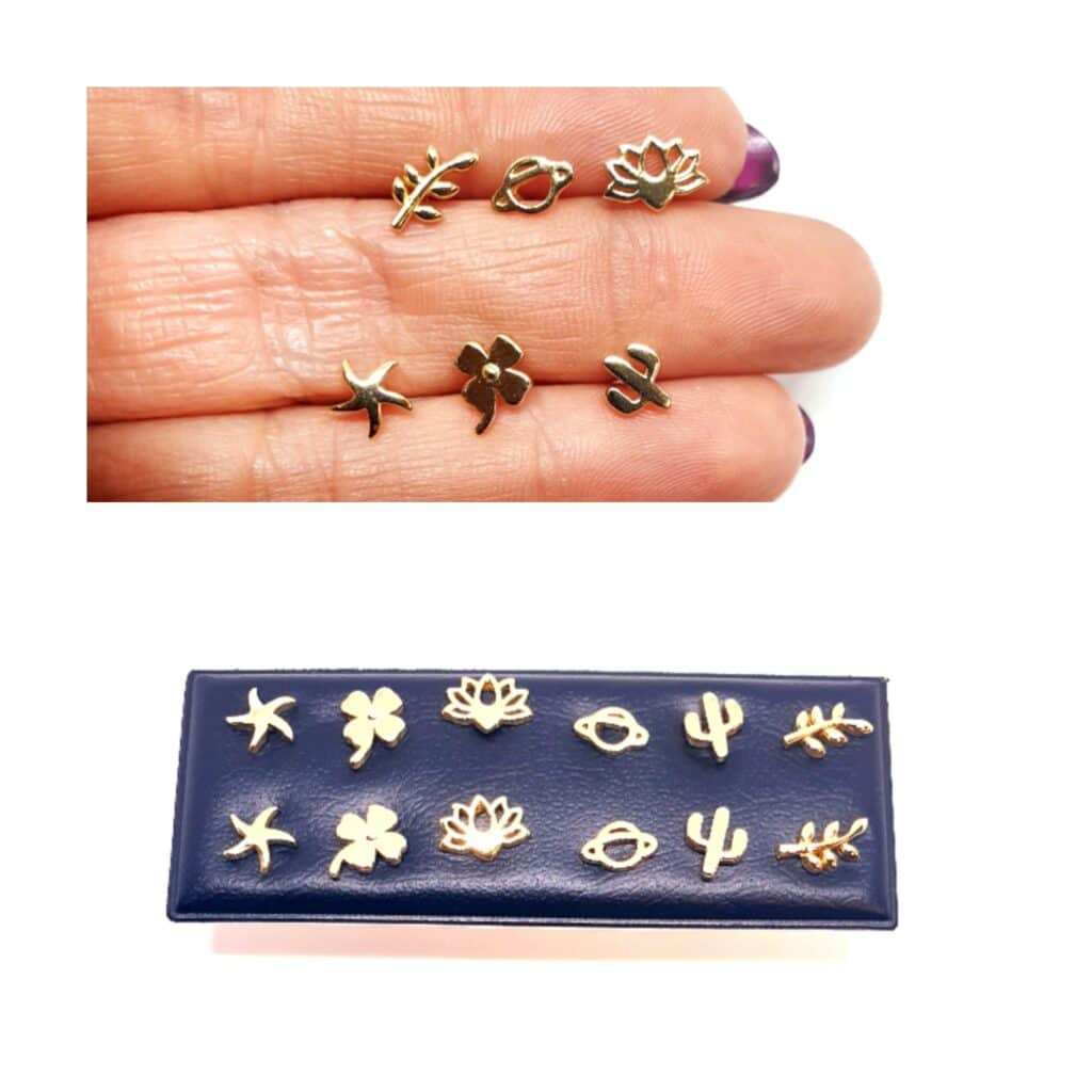 Pendientes mini mix dorado de plata de ley