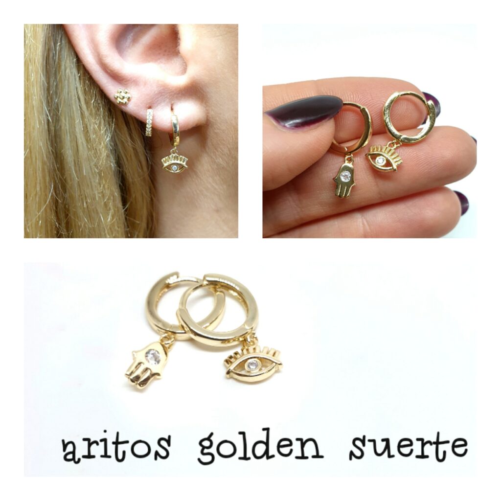 Pendientes aros golden suerte de plata de ley