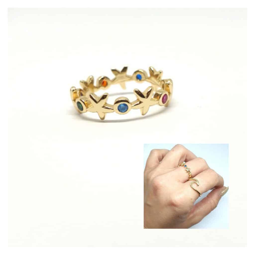 Anillo estrellas de mar oro multicolor de 14 quilates
