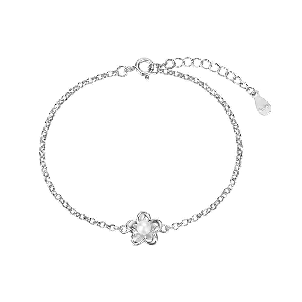 Pulsera de plata rodiada flor