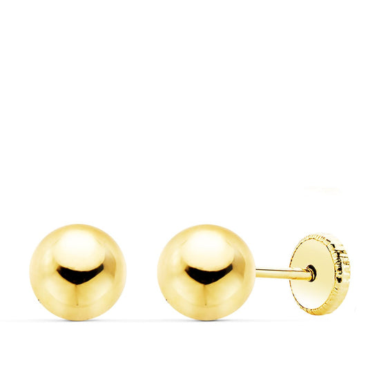 18K PENDIENTES ORO AMARILLO BOLA LISA 7MM CIERRE TUERCA