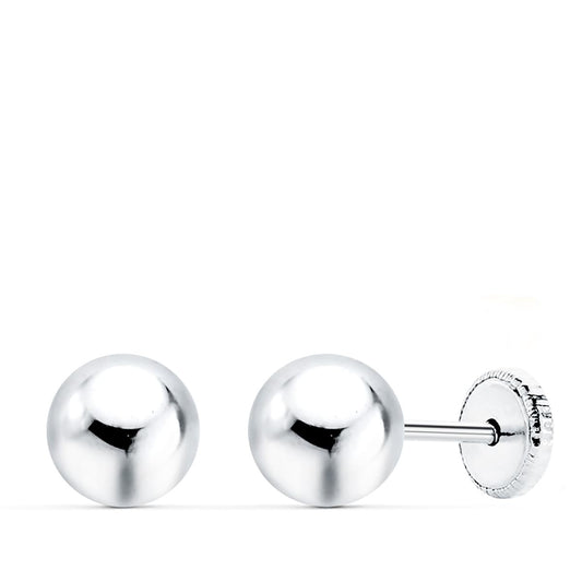 18K PENDIENTES BOLA LISA 7MM TUERCA ORO BLANCO