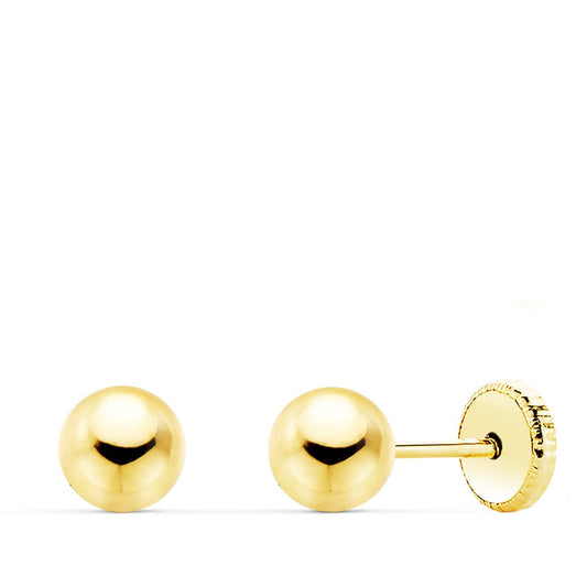 18K PENDIENTES ORO AMARILLO BOLA LISA 5 MM CIERRE TUERCA