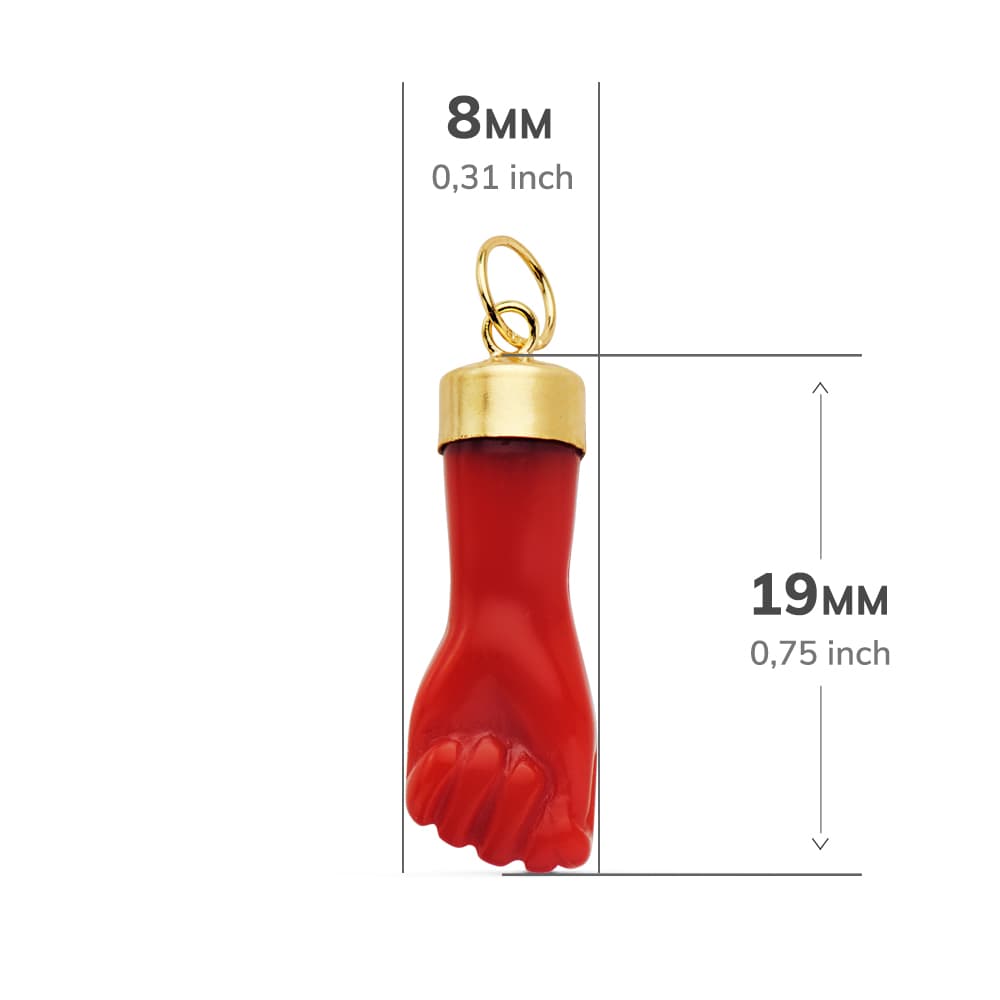 18K COLGANTE ORO AMARILLO HIGA MANO ROJA 19X8 MM