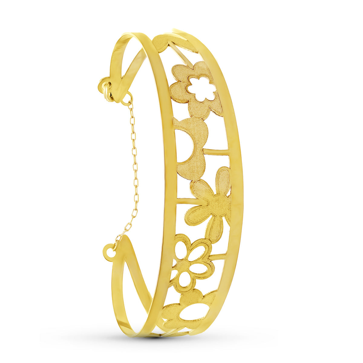 18K PULSERA ORO AMARILLO RIGIDA FLORES LASER