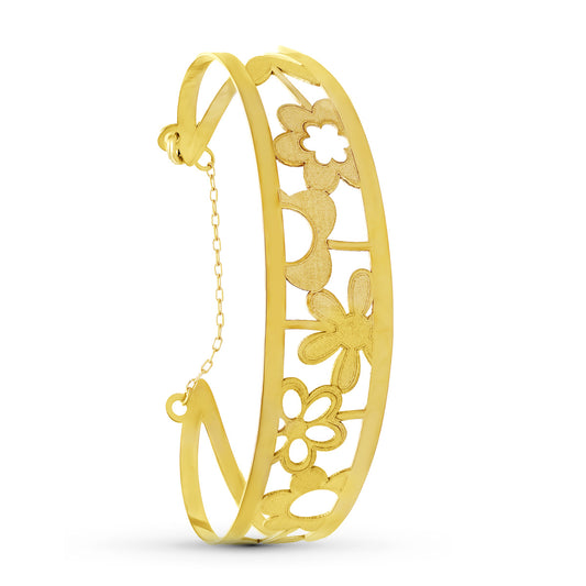 18K PULSERA ORO AMARILLO RIGIDA FLORES LASER