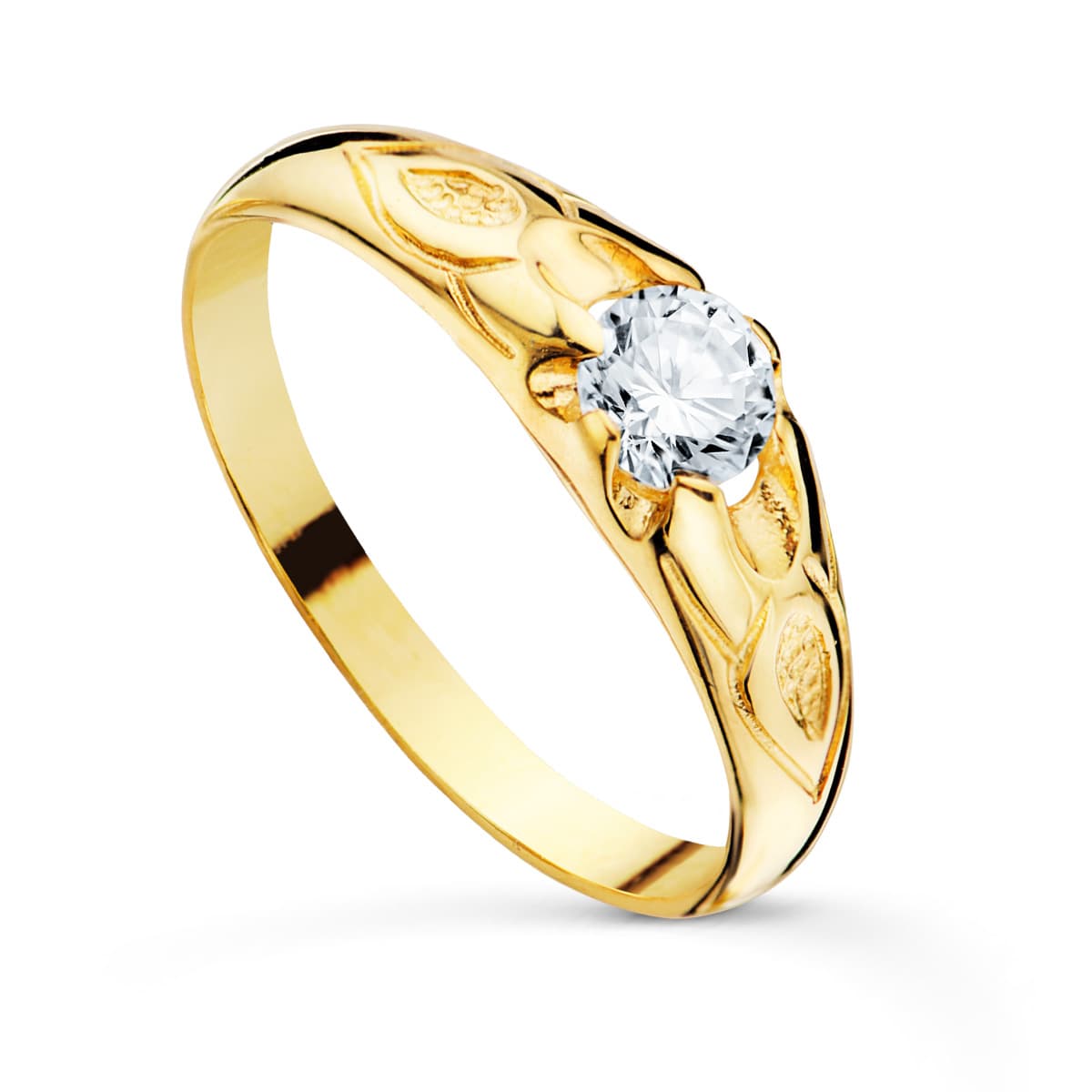 18K SOLITARIO ORO AMARILLO CADETE MACIZO BRILLO CIRCONITA 4.2 MM ANCHO 5 MM