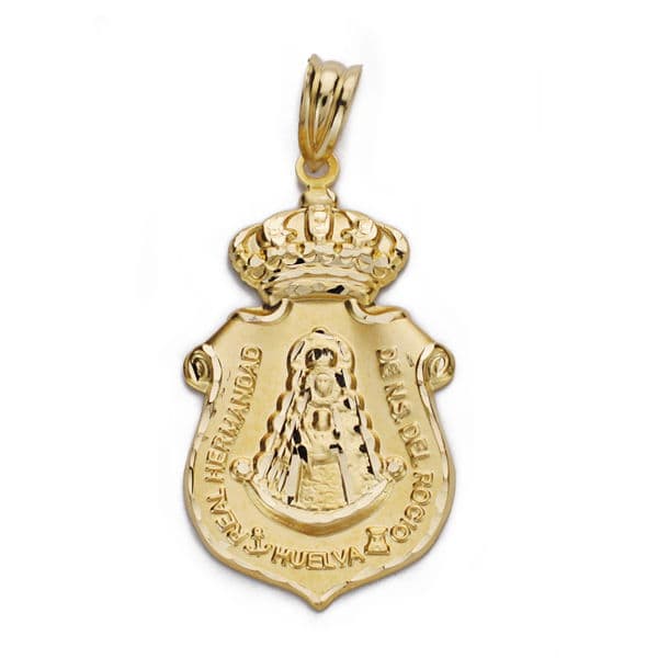 18K COLGANTE ORO AMARILLO ESCUDO DEL ROCIO 30 MM