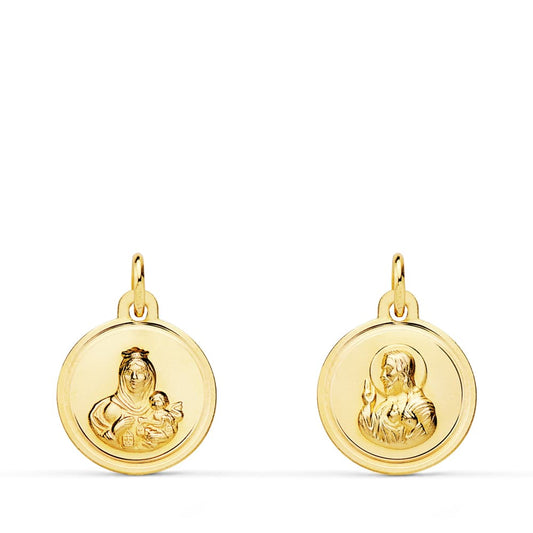 Escapulario Bisel Virgen del Carmen Corazon de Jesus 12 mm de oro amarillo 18K