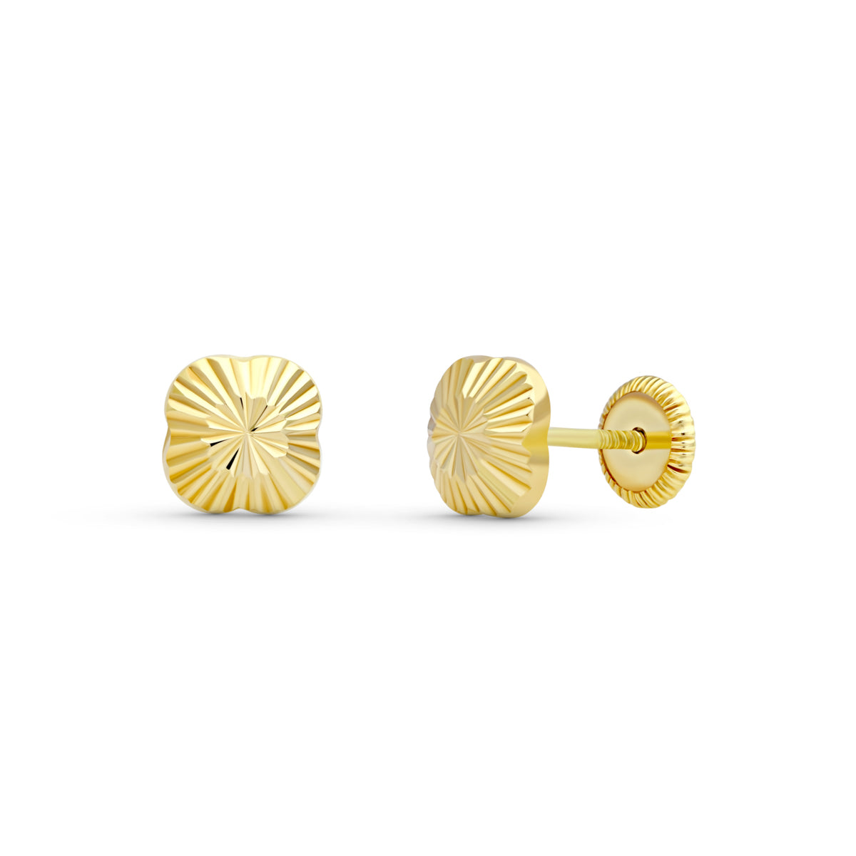 18K PENDIENTES ORO AMARILLO FLOR TALLADAS. 6X6 MM CIERRE TUERCA