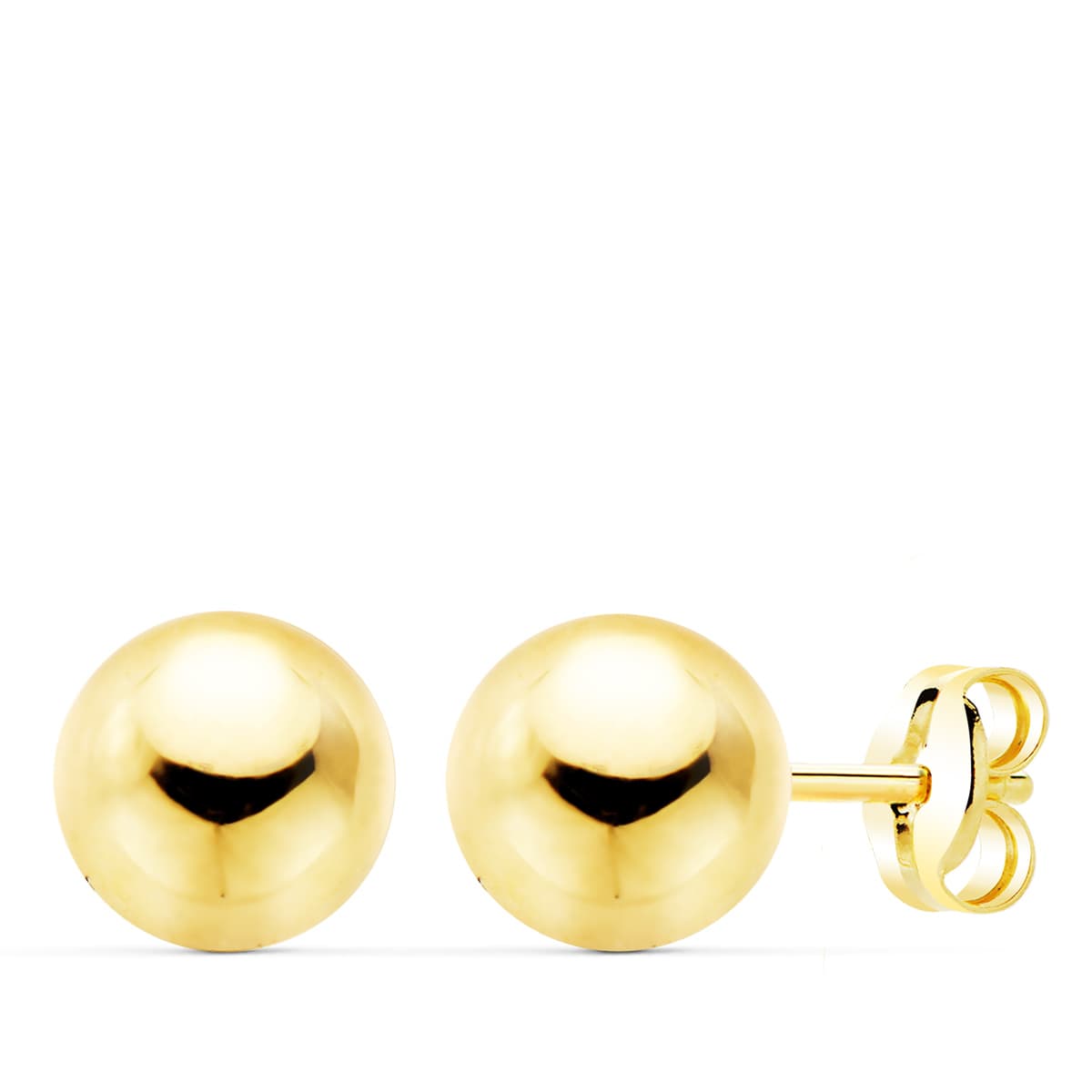 18K PENDIENTES ORO AMARILLO BOLA LISA HUECA 7 MM. CIERRE PRESION