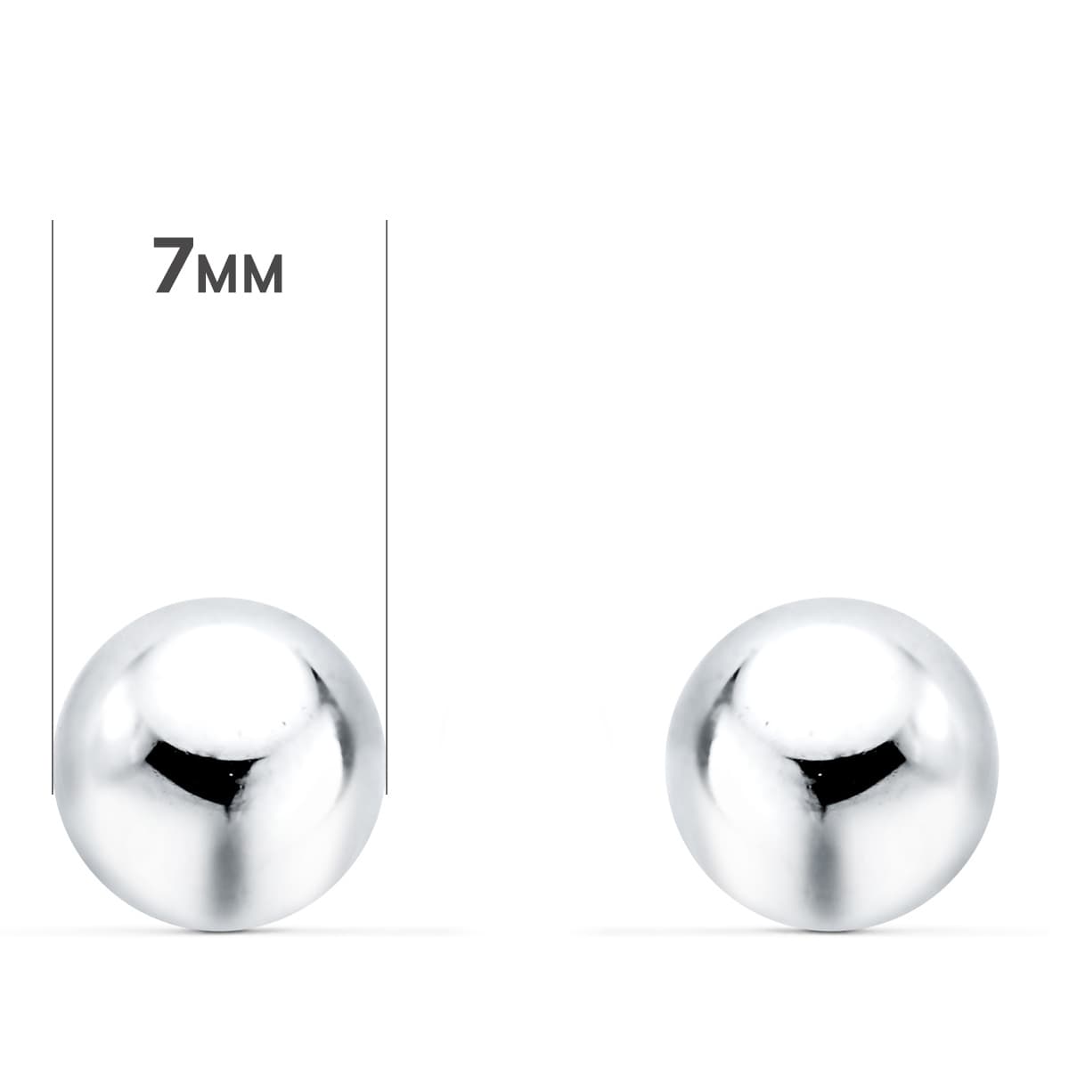 Pendientes Bola Lisa Brilla Hueca. Ancho: 7 mm. de oro blanco 18K