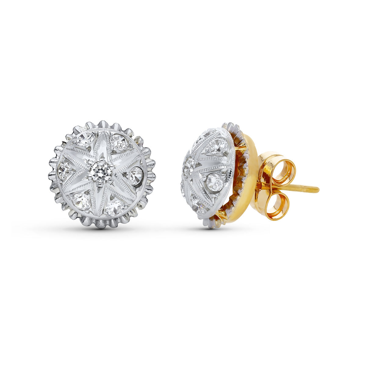 Pendientes Platino Bicolor Piña y Circonita 18K