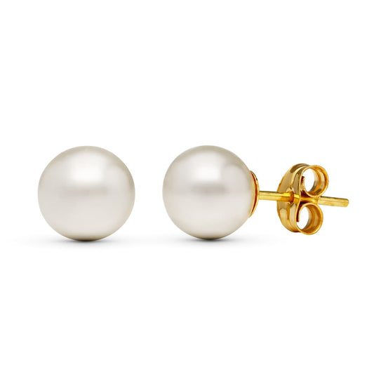 18K PENDIENTES ORO AMARILLO PERLA 6.5 MM CIERRE PRESION