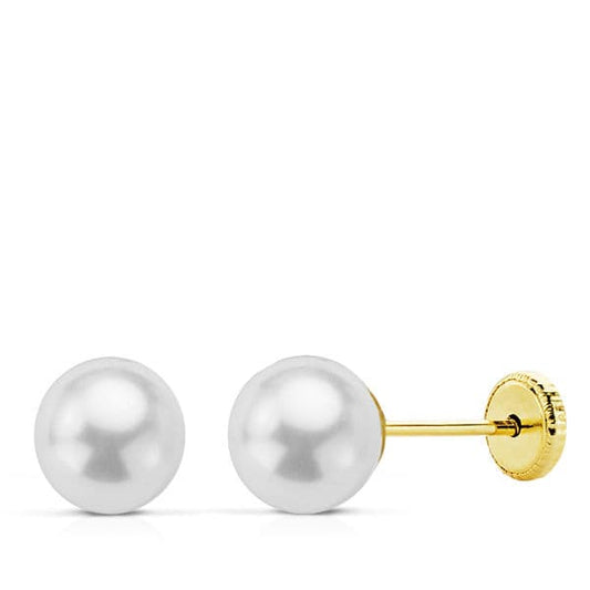 Pendientes Perla Cultivdad 6 mm Cierre Tuerca de oro amarillo 18K