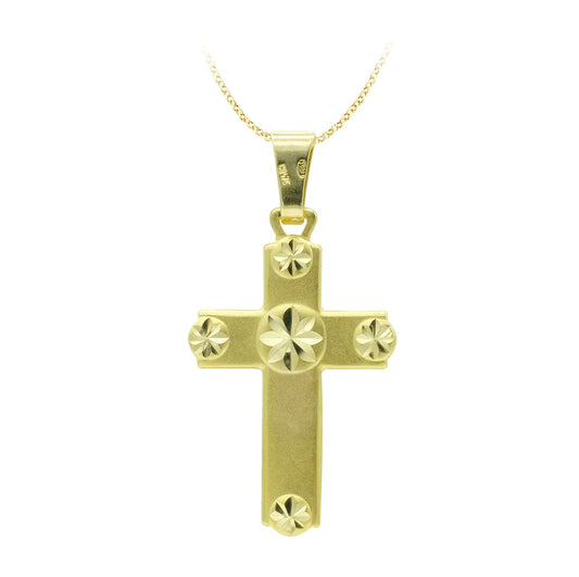 18K CRUZ ORO AMARILLO TALLADA 28X18 MM