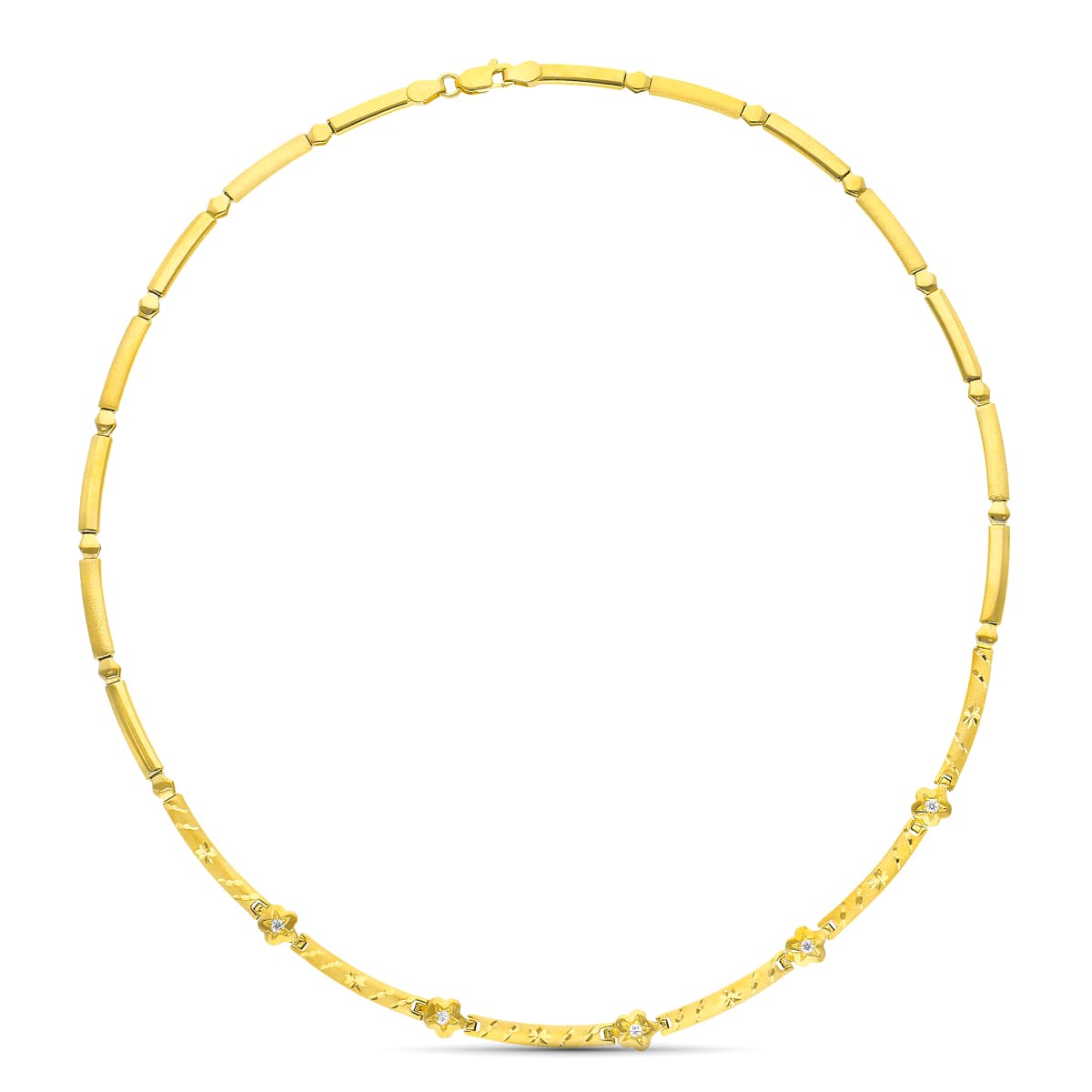 18K GARGANTILLA ORO AMARILLO MATE Y BRILLO TRAMOS TALLADOS Y CIRCONITA