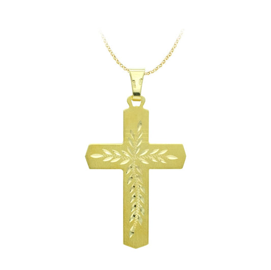 18K CRUZ ORO AMARILLO TALLADA 37X24 MM