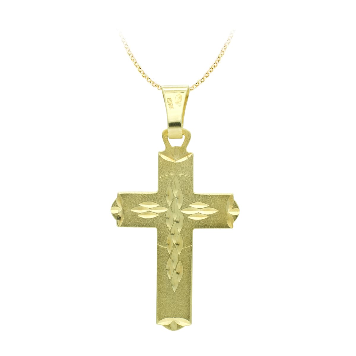 18K CRUZ ORO AMARILLO TALLADA 28X18 MM