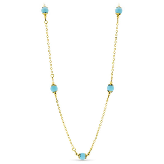 18K GARGANTILLA ORO AMARILLO BOLAS TURQUESA 50CM