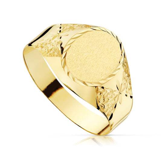 Sortija Sello Cadete Tallado Hueco. Zona Grabado: 9 x 7 mm de oro amarillo 18K