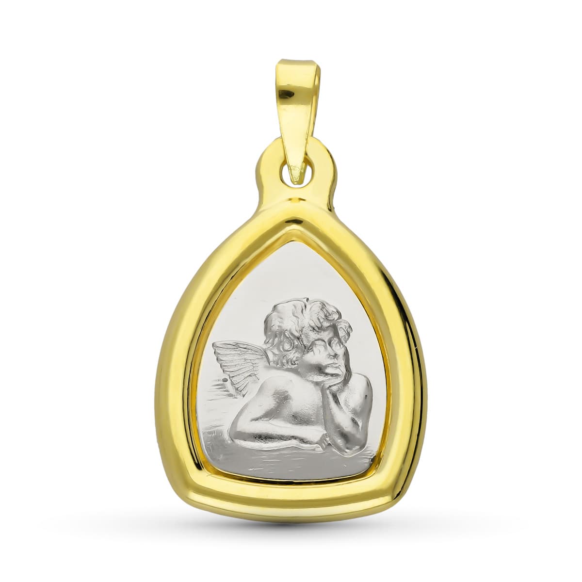Medalla Bicolor Angel Burlon. 24 x 16 mm de oro amarillo 18K