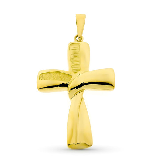 18K CRUZ ORO AMARILLO HUECA LISA 34X22 MM