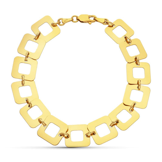 Pulsera Eslabones Cuadrados 19 cm Ancho 12 mm de oro amarillo 18K
