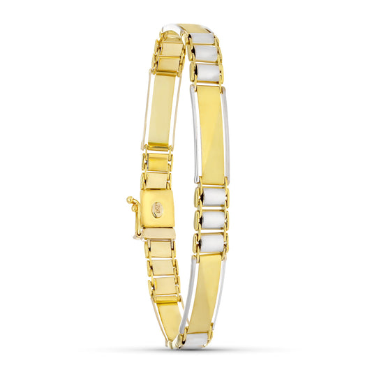 18K PULSERA ORO BICOLOR CABALLERO MATE Y BRILLO CABALLERO 20CM ANCHO 8 MM