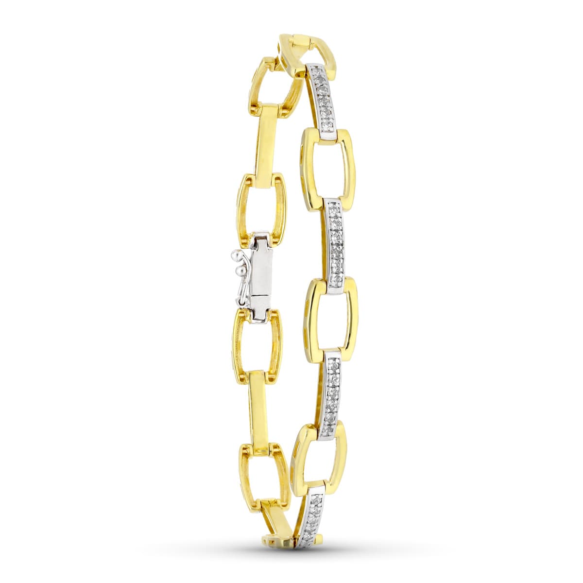 Pulsera Bicolor con Circonita 19 cm Ancho 8 mm 18K