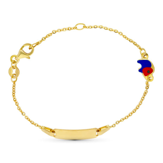 18K ESCLAVA ORO AMARILLO ELEFANTE ESMALTE 16CM