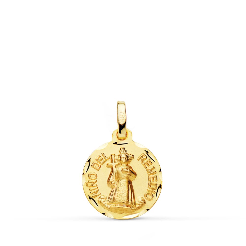 Medalla Niño del Remedio Tallada 14 mm de oro amarillo 18K