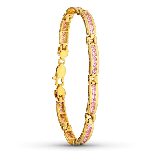 Pulsera Tramos Piedras Rosa de oro amarillo 18K